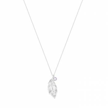 Tipperary Crystal Long Adj Silver Feather Pendant & Violet Cz Charm