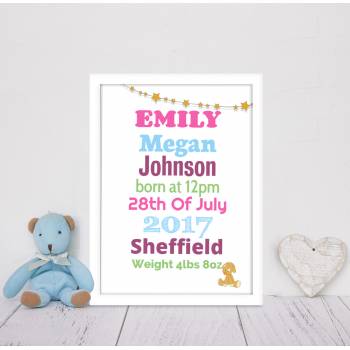 Stars Baby Girl Personalised Poster