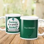 Teaching Is A Work Of Heart Green Personalised Mug
