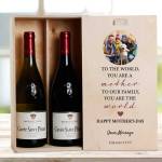 To The World, You Are A Mother, To Our Family, You Are The World - Personalised Wooden Double Wine Box