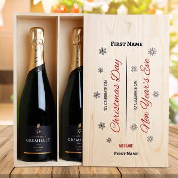 Christmas & New Years Personalised Double Wooden Champagne Box
