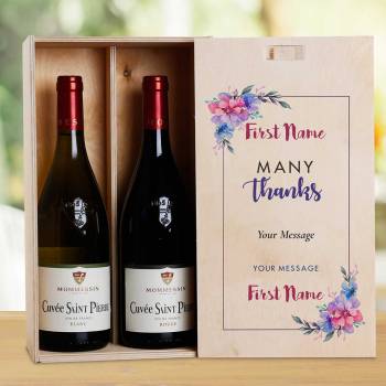 Many Thanks Flowers Personalised Wooden Double Wine Box
