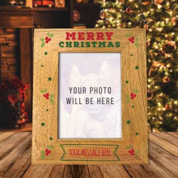 Merry Christmas Any Message 5x7 - Solid Oak Effect Picture Frame