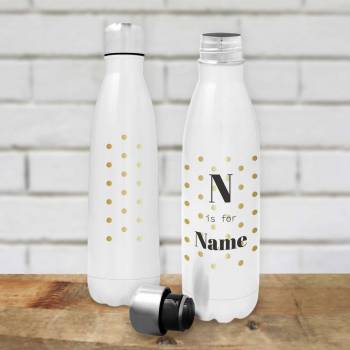 Polka Dots Design - White Personalised Bottle / Flask