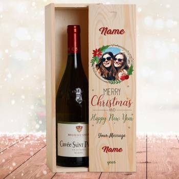 Any Photo Merry Christmas And Happy New Year Personalised Wooden Single Wine Box
