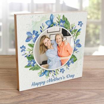 Happy Mother's Day Blue Flowers - Wooden Photo Blocks