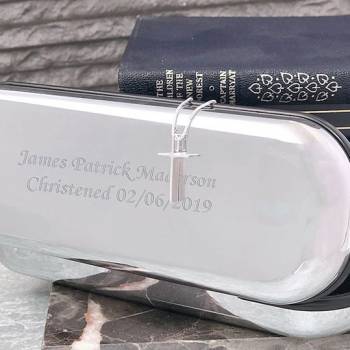 Sterling Silver Classic Cross with Engraved Chrome Case