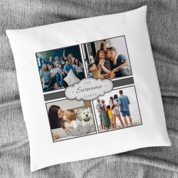 The Surname Family 4 Photos Personalised Cushion Square