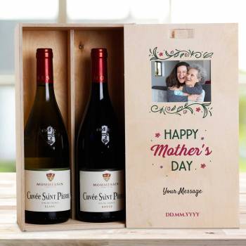 Any Photo Happy Mother's Day - Personalised Wooden Double Wine Box