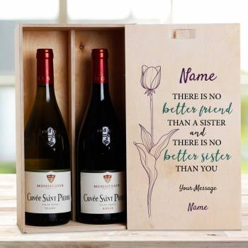 There's No Better Sister Tulip - Personalised Wooden Double Wine Box