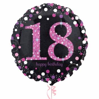 Happy 18th Birthday Pink & Black Holographic Balloon in a Box