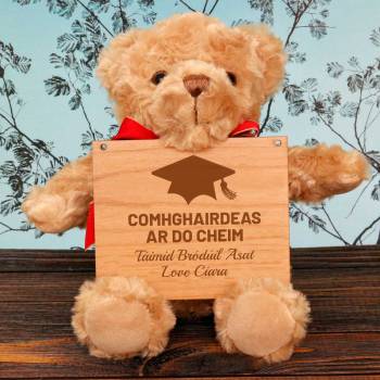 Comhghairdeas Ar Do Cheim! - Wooden Plaque Personalised Teddy Bear