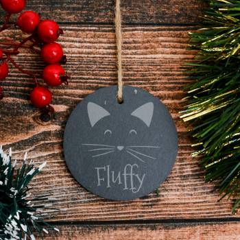 Cat's Name - Personalised Round Slate Hanging Decoration