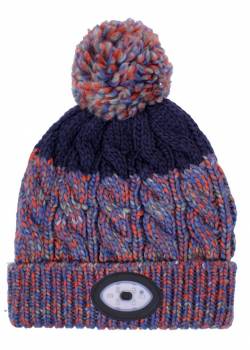 Kids Knitted Rechargeable LED Light Up Torch Hat - Navy