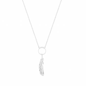 Tipperary Crystal Feather & Circle Pendant Silver