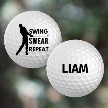 Swing, Swear, Repeat - Personalised Golf Ball - Set of 3 Balls