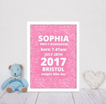 Baby Girl Doodle Personalised Poster