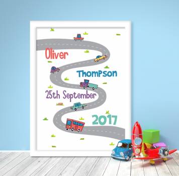 Zany Cars Baby Personalised Poster