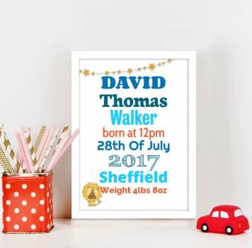 Star Blue Text Baby Personalised Poster