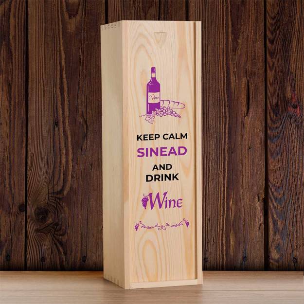 Keep Calm Personalised Wooden Single Wine Box (INCLUDES WINE)