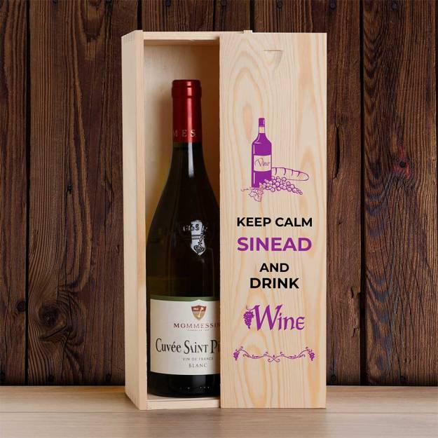 Keep Calm Personalised Wooden Single Wine Box (INCLUDES WINE)