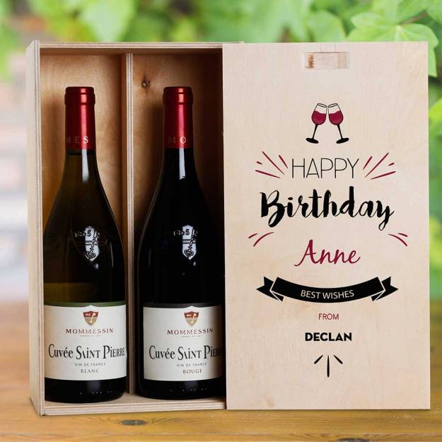 Best Wishes Birthday Personalised Wooden Double Wine Box (INCLUDES WINE)