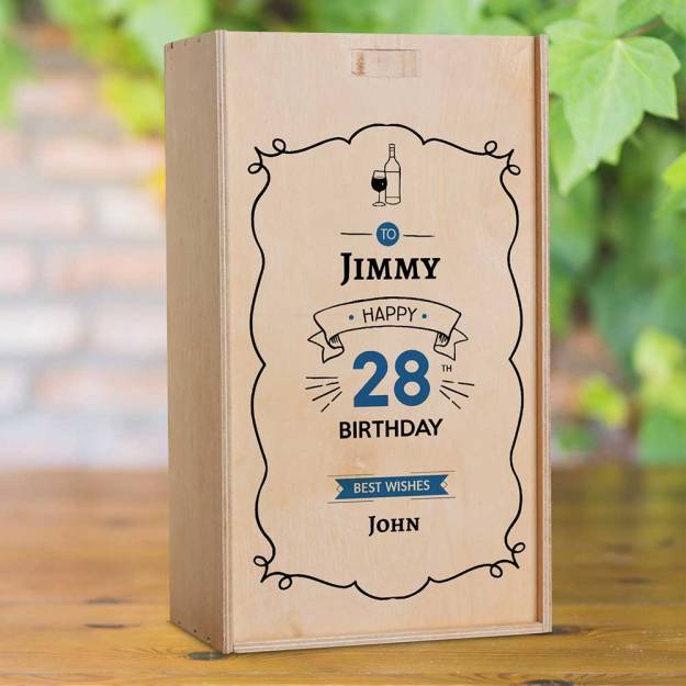 Frame Design Birthday Personalised Double Wine Box (INCLUDES WINE)