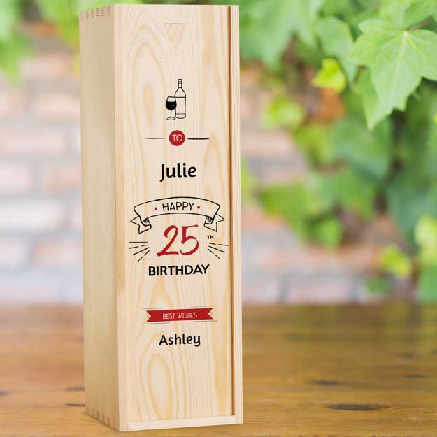 Happy Birthday Red Design Personalised Wooden Single Wine Box (INCLUDES WINE)