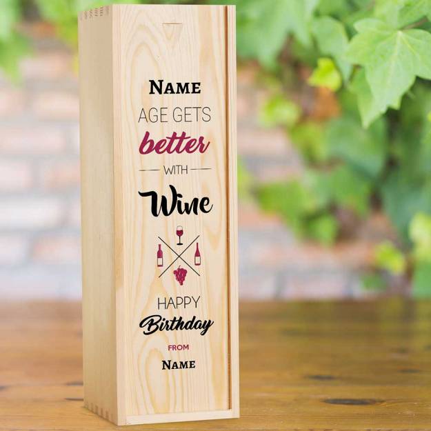 Age Gets Better With Wine Personalised Wooden Single Wine Box (INCLUDES WINE)