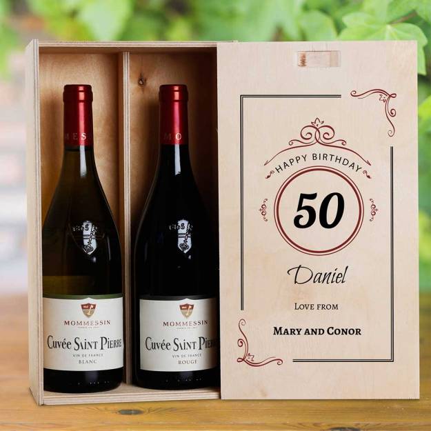 Age Design Birthday Personalised Wooden Double Wine Box (INCLUDES WINE)