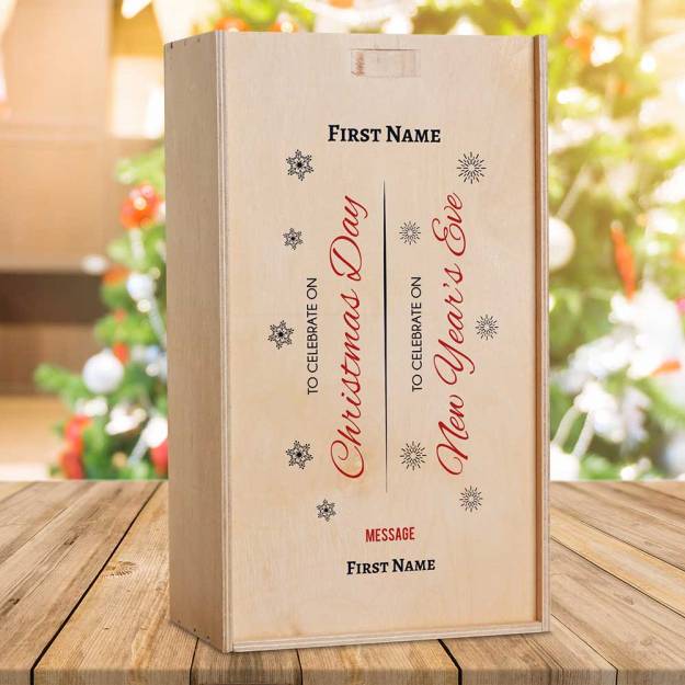 Christmas & New Years Personalised Double Wooden Champagne Box (INCLUDES CHAMPAGNE)