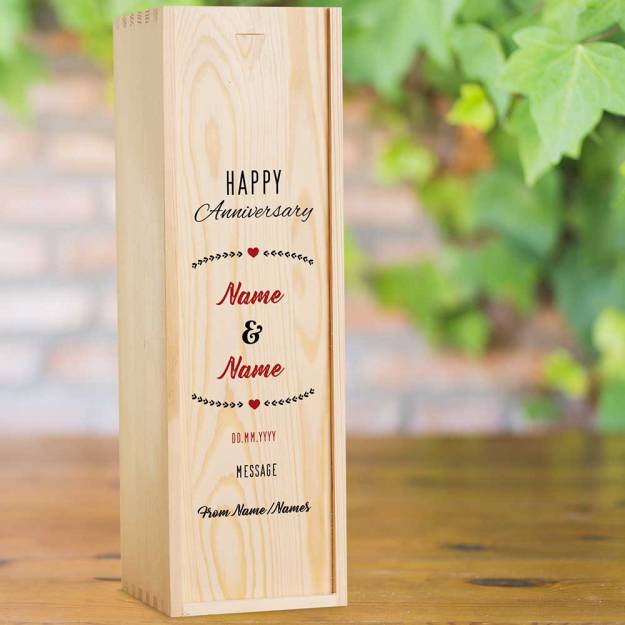 Happy Anniversary Personalised Wooden Single Wine Box (INCLUDES WINE)