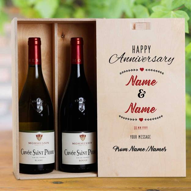 Happy Anniversary Personalised Wooden Double Wine Box (INCLUDES WINE)