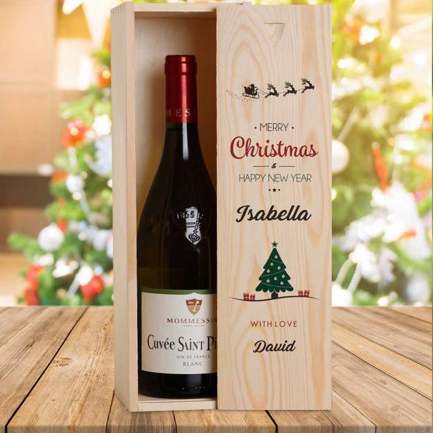 Merry Christmas Design 5 Personalised Wooden Single Wine Box (INCLUDES WINE)