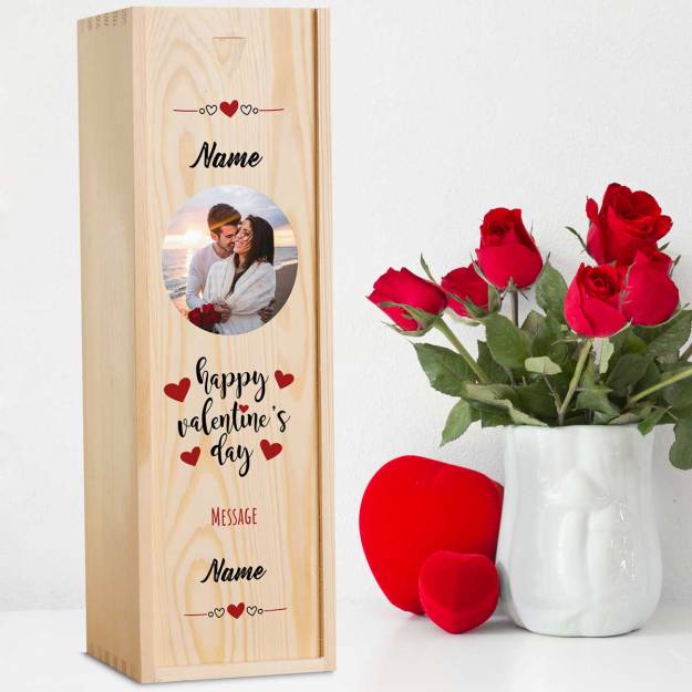Valentines Photo Personalised Wooden Single Wine Box