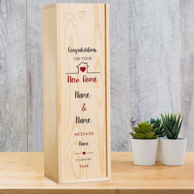 New Home Personalised Wooden Single Wine Box (Includes Wine)