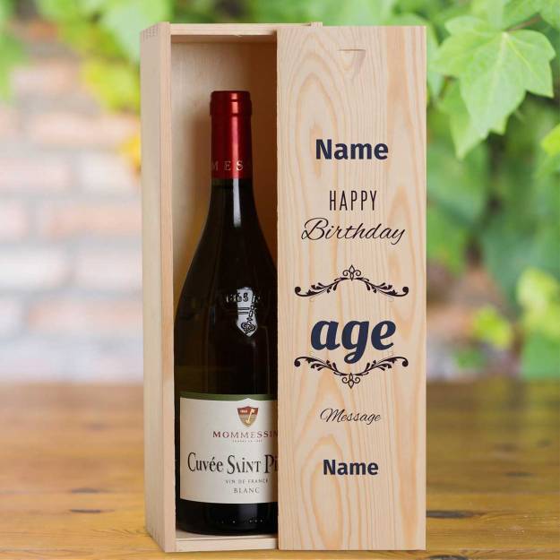 Happy Birthday Age Personalised Wooden Single Wine Box (Includes Wine)