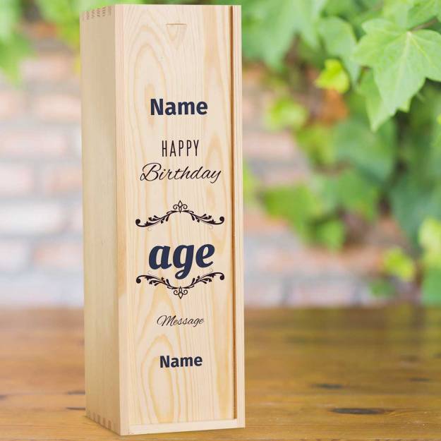 Happy Birthday Age Personalised Wooden Single Wine Box (Includes Wine)