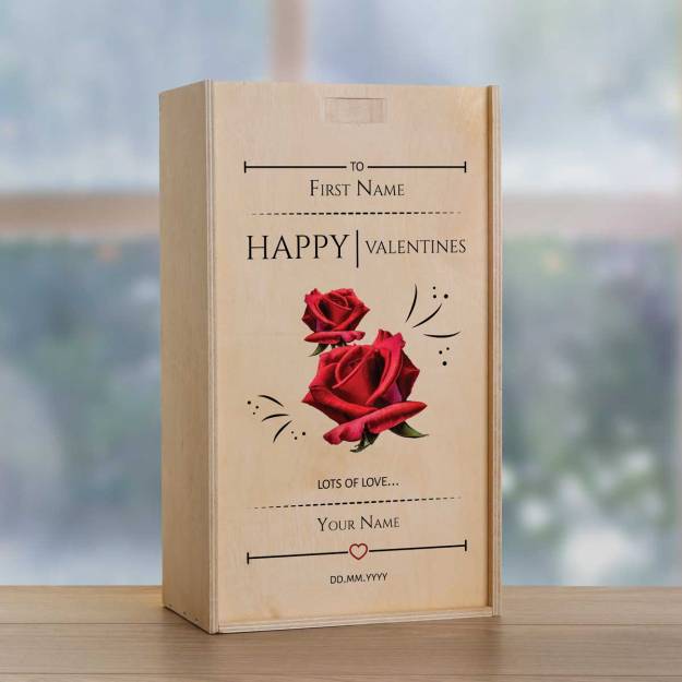 Roses Happy Valentines Personalised Wooden Double Wine Box_DUPLICATE