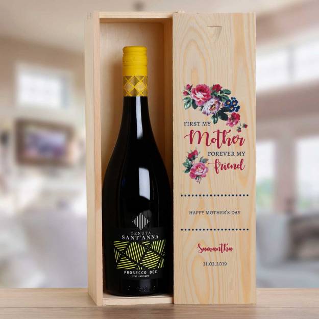 Happy Mother's Day Personalised Wooden Single Wine Box (INCLUDES WINE)