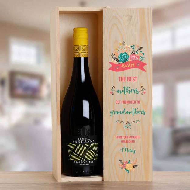 Only The Best Mothers Are Promoted To Grandmothers Personalised Wooden Single Wine Box (Includes Wine)