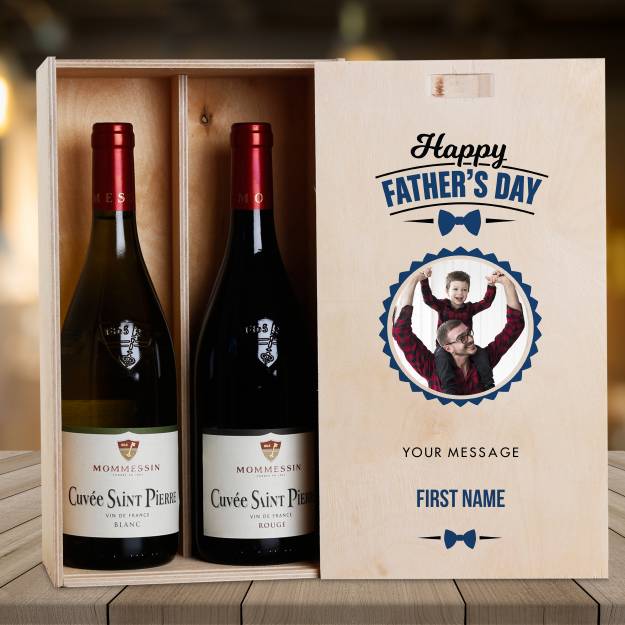 Father's Day Photo Personalised Wooden Double Wine Box (INCLUDES WINE)