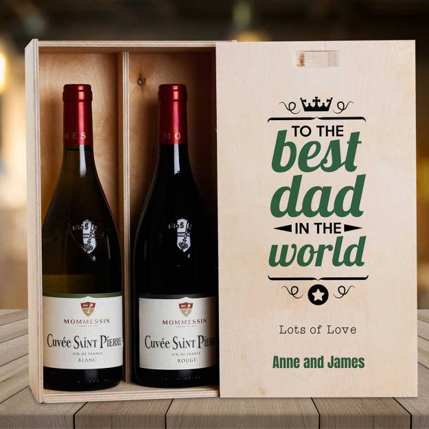 Best Dad Personalised Personalised Wooden Double Wine Box (INCLUDES WINE)