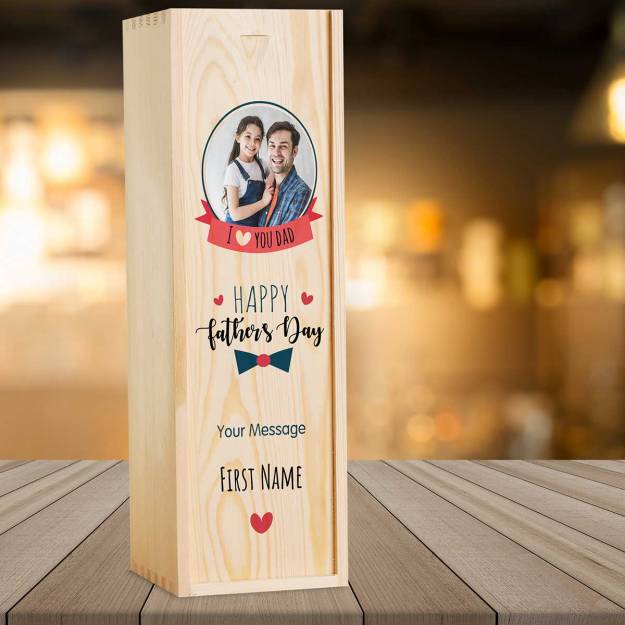 I Love You Dad Personalised Wooden Single Wine Box (Includes Wine)