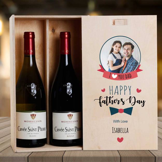 I Love You Dadpersonalised Personalised Wooden Double Wine Box (Includes Wine)