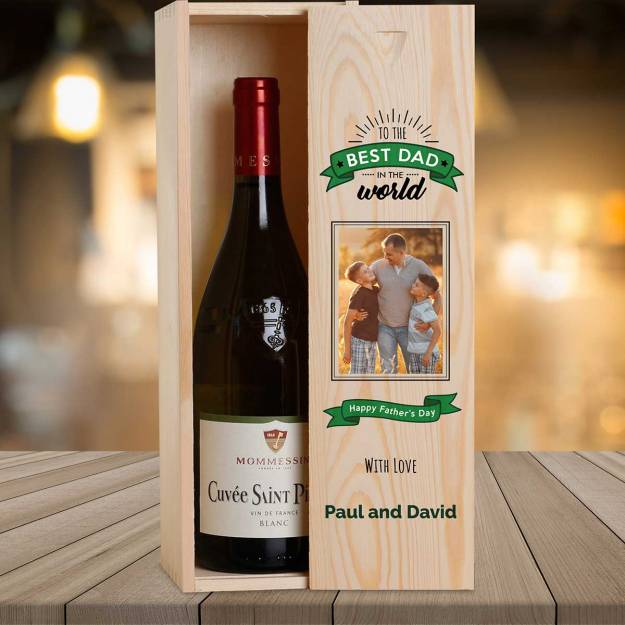 To The Best Dad In The World Personalised Wooden Single Wine Box (Includes Wine)