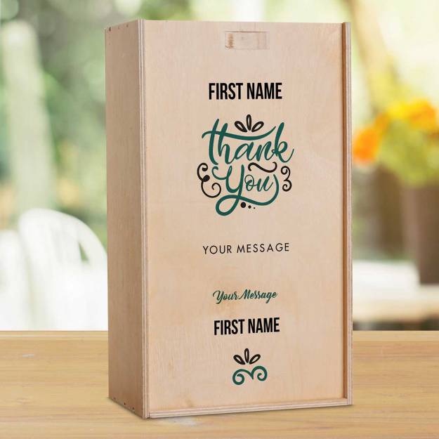 Thank You Green Personalised Wooden Double Wine Box (Includes Wine)