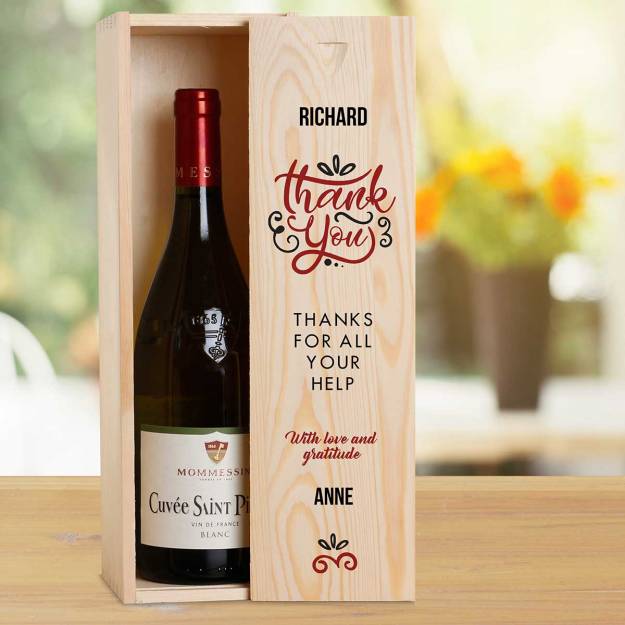 Thank You Red Personalised Wooden Single Wine Box (Includes Wine)
