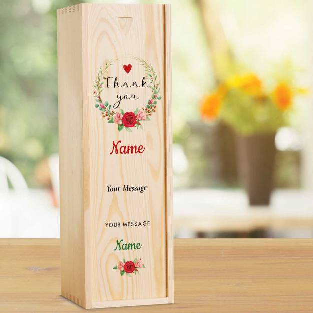 Many Thanks Flowers Personalised Wooden Single Wine Box (Includes Wine)