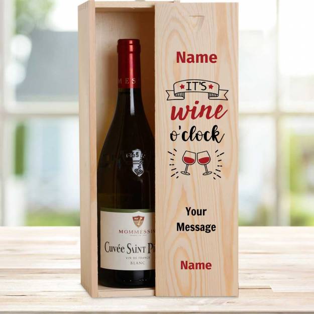 It's Wine O'Clock Personalised Wooden Single Wine Box (Includes Wine)
